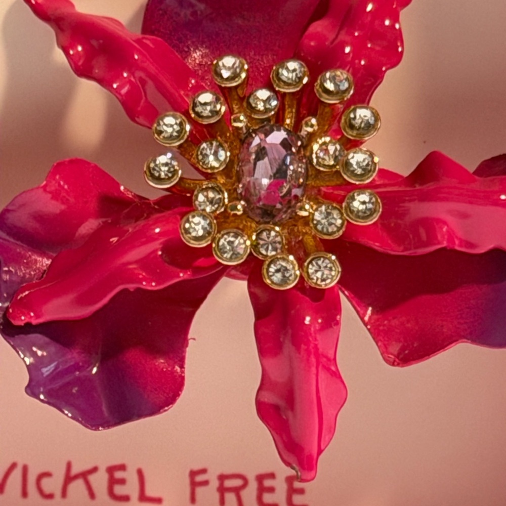 Betsey Johnson Gold Plated Rhinestone Orchid Stud earrings - Picture 3 of 4